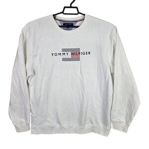 Mens Tommy Hilfiger White Pullover Sweatshirt Cotton Blend Long Sleeve Size XXL